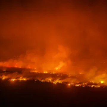 Antalya Aksu'da Karaöz Mahallesi yakınında ormanlık alanda yükselen alevler ve gece söndürme çalışması