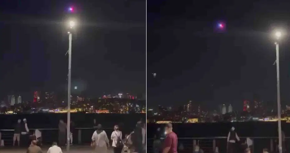 Üsküdar sahilinde dron üzerinden yapılan uyarı anonsunun yer aldığı DHA görüntüsü. Üsküdar sahilinde alkol tüketen gruba anons yapan polis dronu